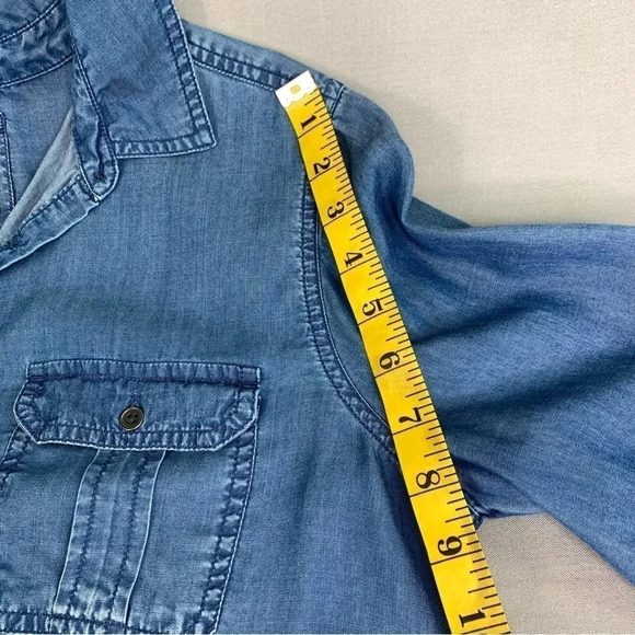 SO Women's 100% Lyocell Chambray Half Button Down Long Sleeve Top Shirt Size M - Picture 7 of 11